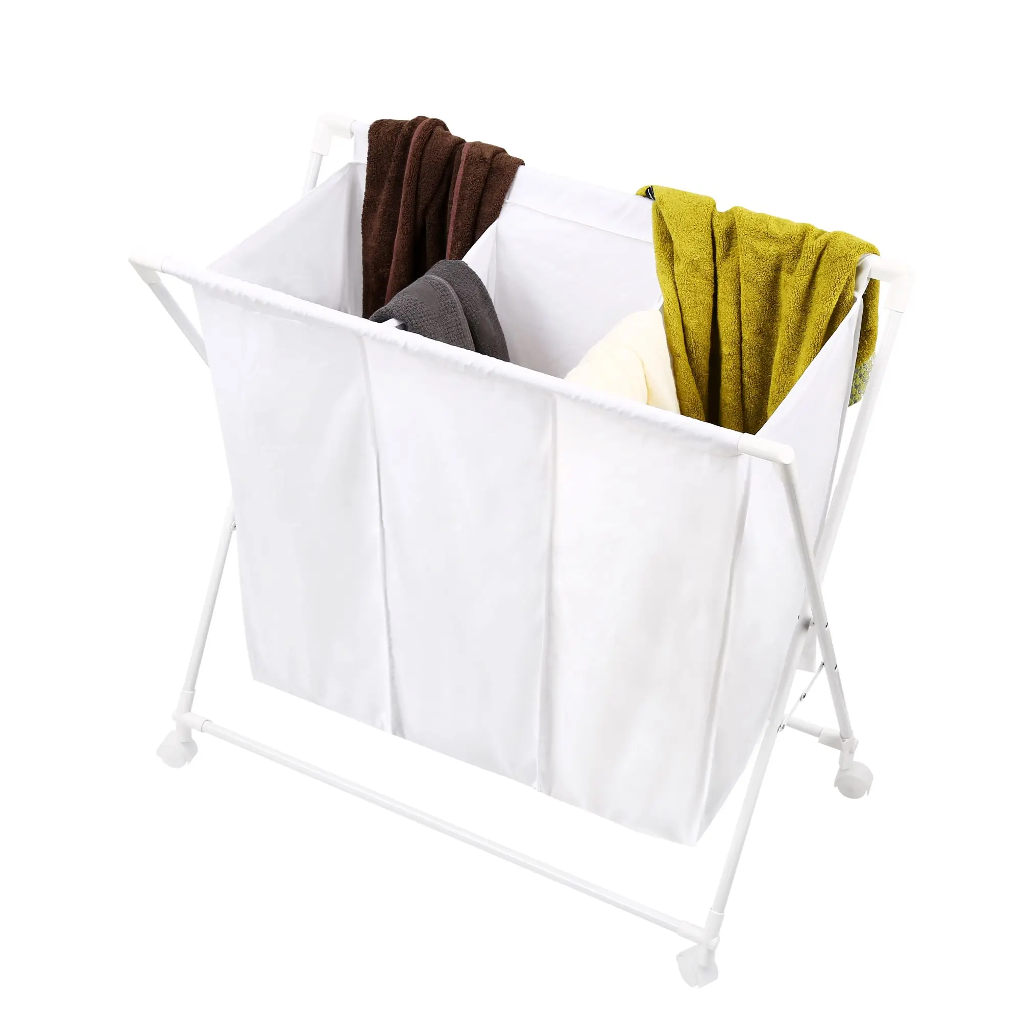 Heavy Duty Laundry Basket With Wheels Quality Triple Fabric Bag Rolling