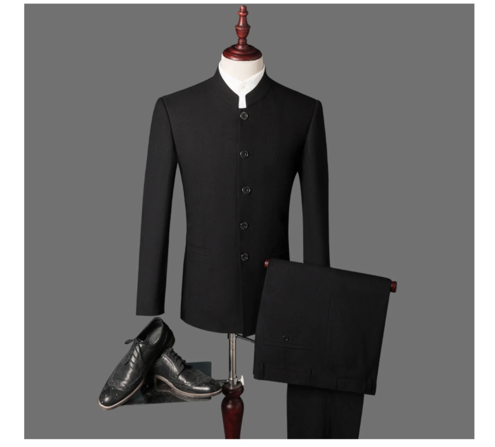 Black Men Chinese Collar Tunic Suit High Neck Jacket Traditional ...