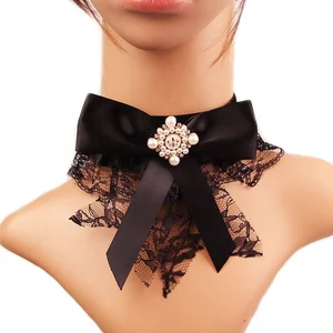 HALLOWEEN HANDMADE CARNIVAL PARTY FANCY GOTHIC DRESS LACE WITH JEWELRY BOWKNOT NECKLACE