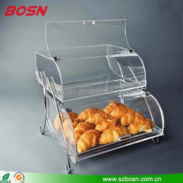 Double Tier plexiglass bread display acrylic bakery bread bins