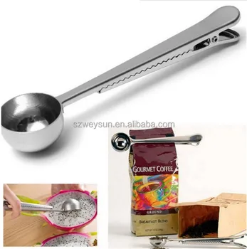 Stainless Steel Coffee Scoop With Bag Clip Sealing Ground Stainless Steel Coffee Scoop With Bag Clip Sealing Ground Measuring Spoon