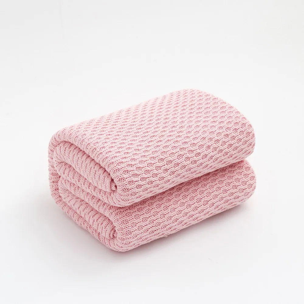 100 Organic Cotton Waffle Throw Blankets Solid Color Plain Dyed Decorative Knitted Blanket