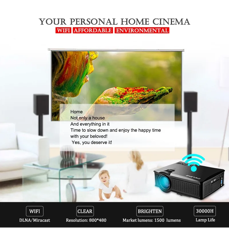 Owlenz SD60 Portable 1080P 800x480 Resolution WiFi LED Projector Better Than UNIC UC46