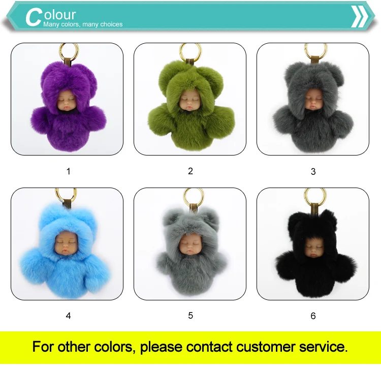 Yongze Fashion 100% real rabbit fur key chain Sleep Baby fur souvenir custom keychain manufacturers in china