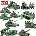 QWZ Military Series Russian Military T90 Tank Rocket Missile Launcher Building Blocks Army Soldier Vehicle Gun