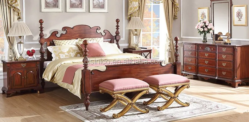 Distinguished Palace Bedroom Furniture Set Antique Carved Wooden 4 Poster Bed With Night Stand Unique Design Queen Poster Bed Buy Antique Hand