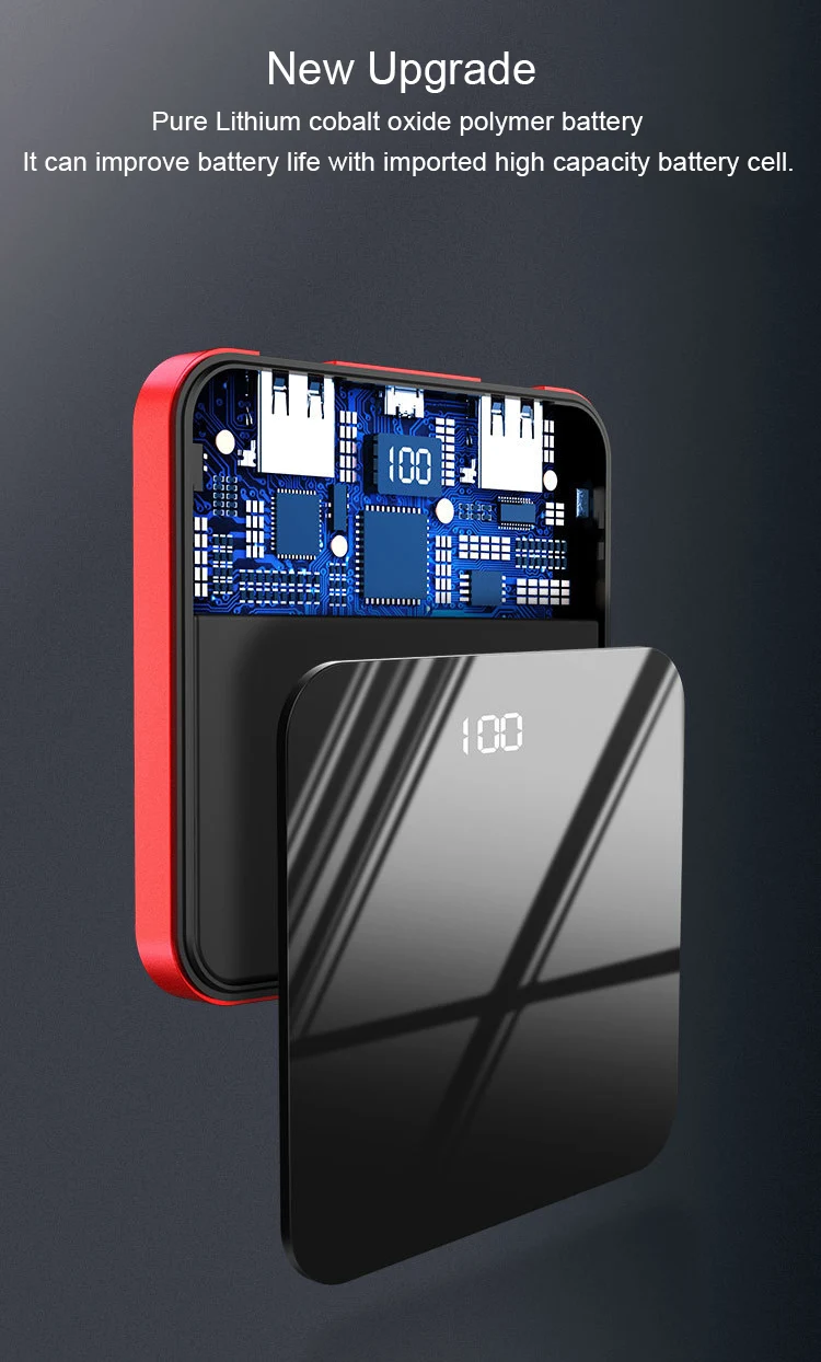 Newest Mini Full Mirror Screen Digital Display Mobile Charger power bank high capacity 10000 mAh - ANKUX.COM