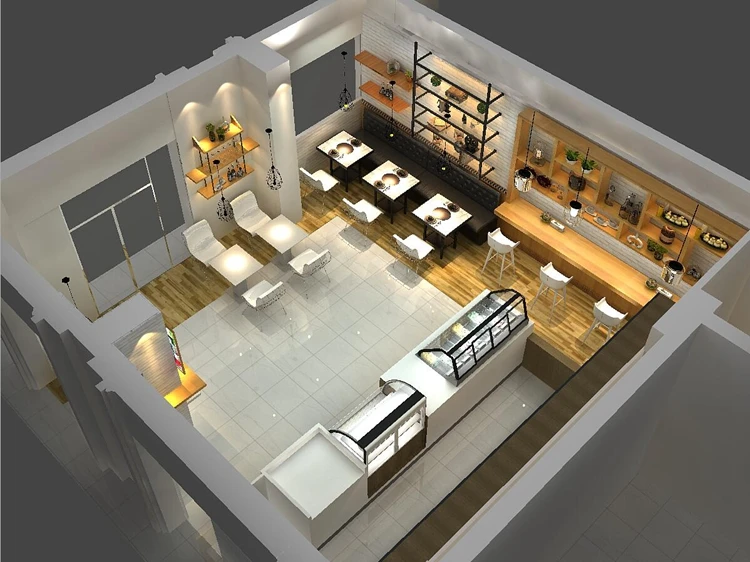 Shopping Mall Bar Counter Furniture 3d Interior Coffee Shop Design