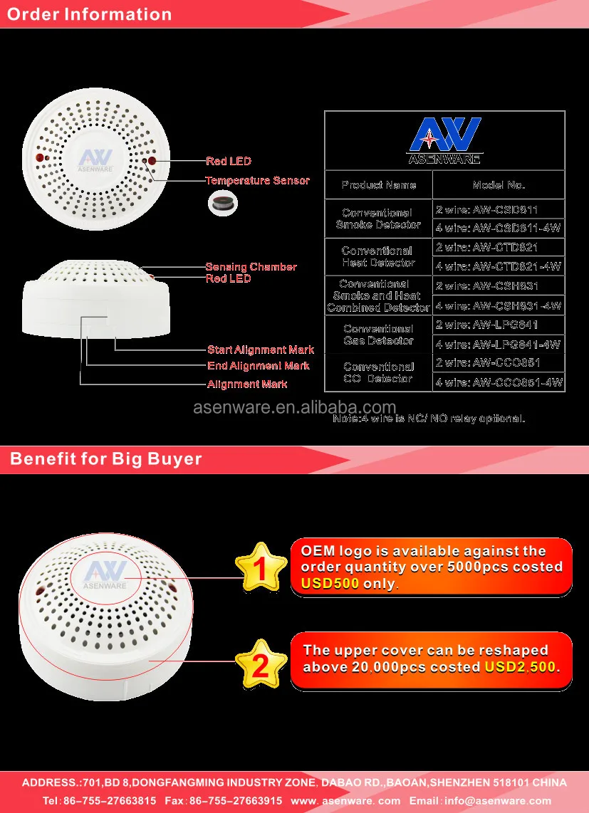 EN14604 Certified Photoelectric Smoke Detector AW-CSD811