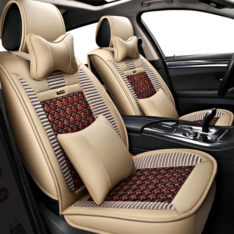 
Car Seat Cushion Factory Price Luxury Pearwood Leather Car Seat Cover-Beige 