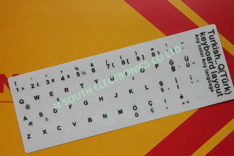 Turkish Keyboard Stickers — WHITE on BLACK — Laptop TR