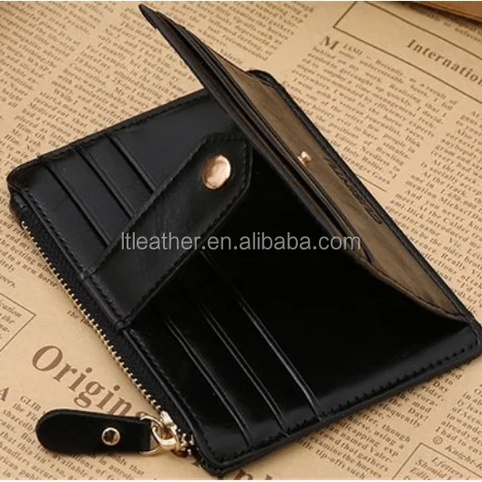 Oil wax leather card holder custom mini case mens slim minimalist rfid blocking genuine leather credit card wallet