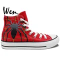 Wen Hand Painted Red Canvas Shoes Design Custom Spider Man Men Women s High Top Canvas