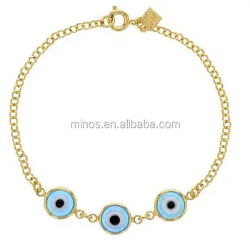 Gold Plated 18k Amulet Turkish Evil Eyes Blue Murano Crystal Baby Gold Plated 18k Amulet Turkish Evil Eyes Blue Murano Crystal Baby Bracelet