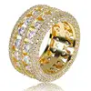 14k gold plated 2 row simulated Lab diamond cz wedding engagement band ring HipHop Ring