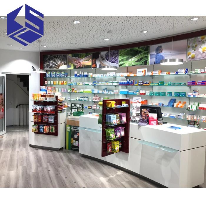 Modern Pharmacy Shop Counter Design Wooden Medical Display Stand For ...