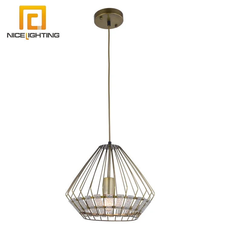 NICE lighting E14 60W modern hanging lighting antique brass color bird nest cage pendant light with glass
