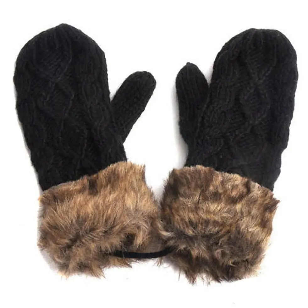 ladies black mittens