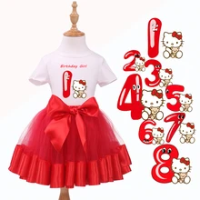 New Arrival 2015 Olá Kitty Bebê Semelhante Menina primeiro Aniversário Vestido As Crianças Usam Roupas de Manga curta T-Shirt + Tutu Vermelho conjunto