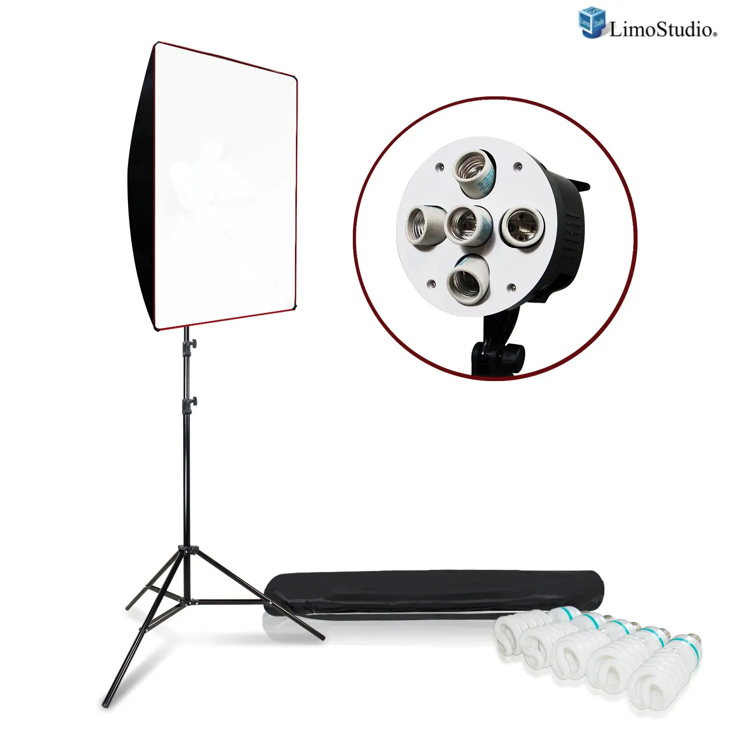 LimoStudio 18/” x 27/” Soft Box Lighting Kit with White Diffuser and Honeycomb Grid High Output CFL Bulb and Light Stands for Creating Soft Even Lighting for Professional Photo Video Shoots AGG2611