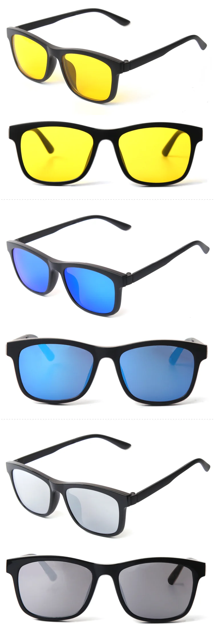 4 In 1 Tr90 Clip On Prescription Sunglasses Night View Yellow Polarized