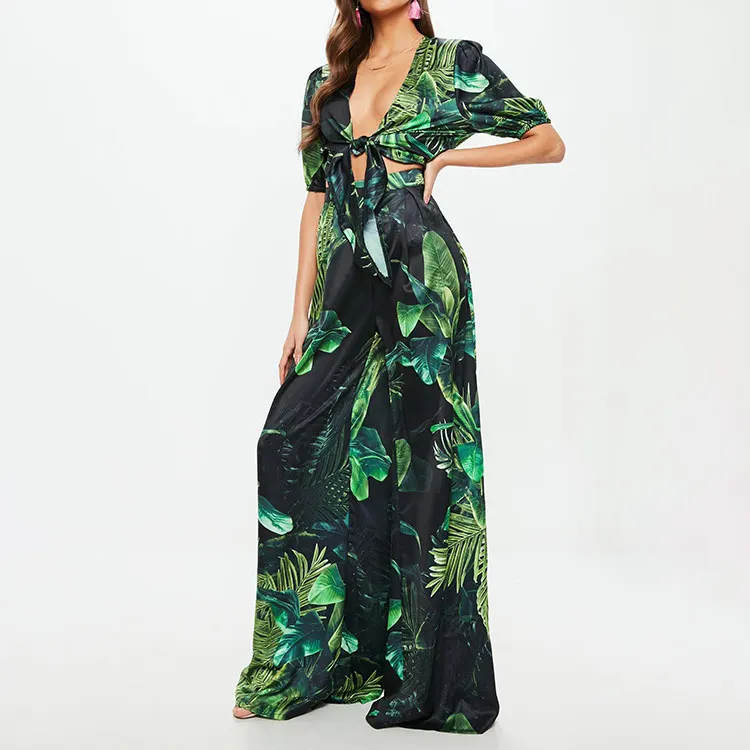 Factory Accept sample making female Two piece wide leg floral pants