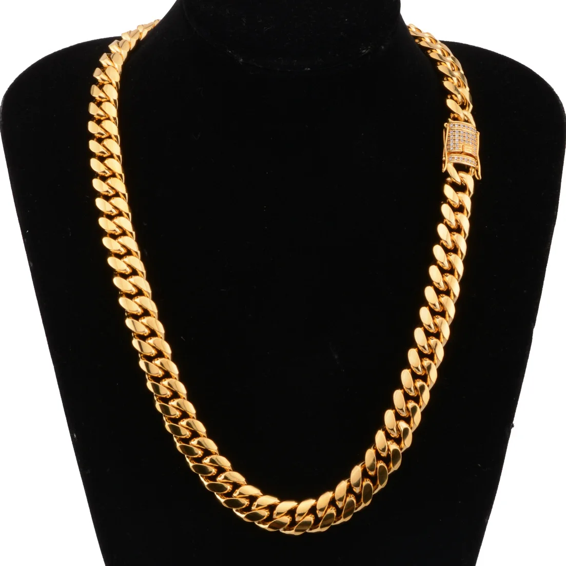 Iced Out Clasp Stainless Steel Cuban Link Chain Necklace