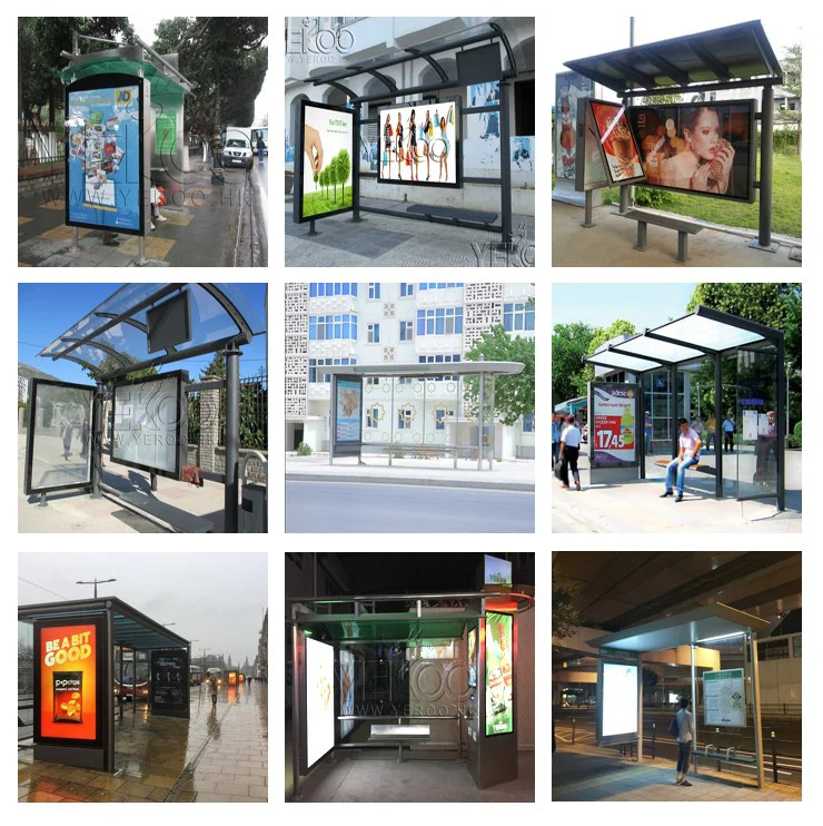 Popular solar powered metal bus stop shelter with waiting bench