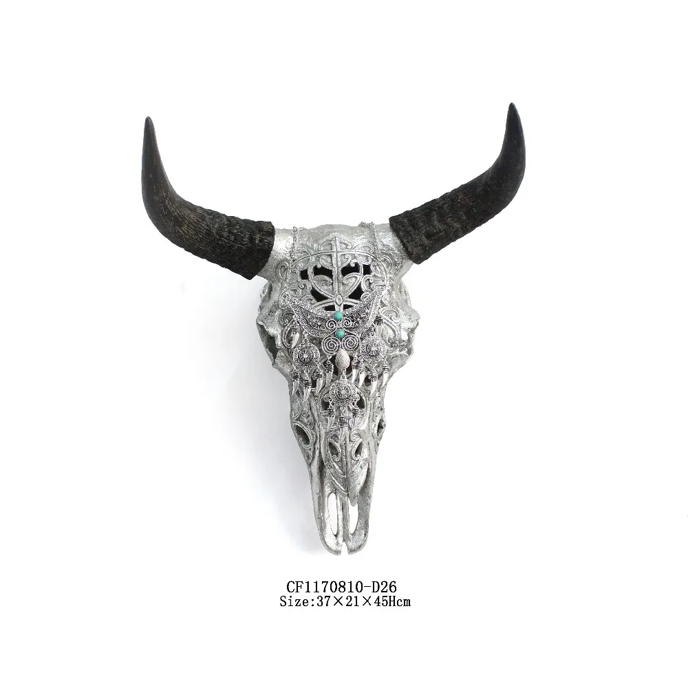 Resin Animal Yak Skull Head Sculpture Wall Art Home Decor details