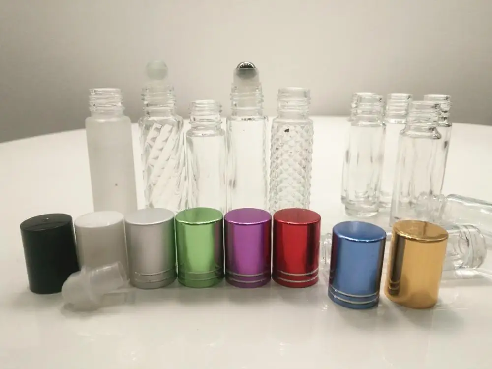 whosasale 10毫升透明蓝色绿色黄色卷玻璃瓶瓶盖