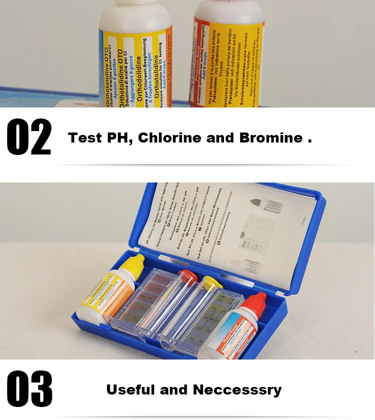 PH, chlorine and bromine swimming water test kits with liquid reagents