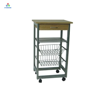 Mobile Kitchen Metal Vegetable Storage Cart Baskets Fruit Trolley