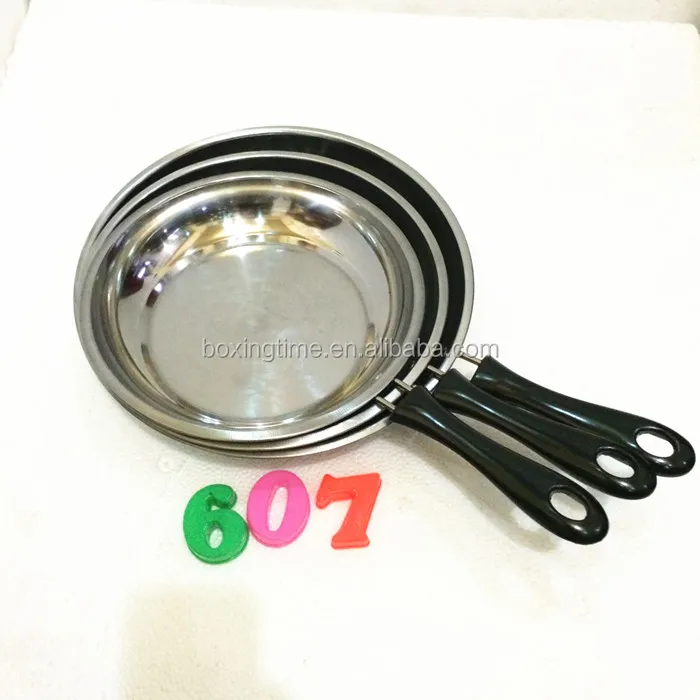 Stainless Steel Flat Frying Pan And Long Handle Cooking Pans - Buy ...