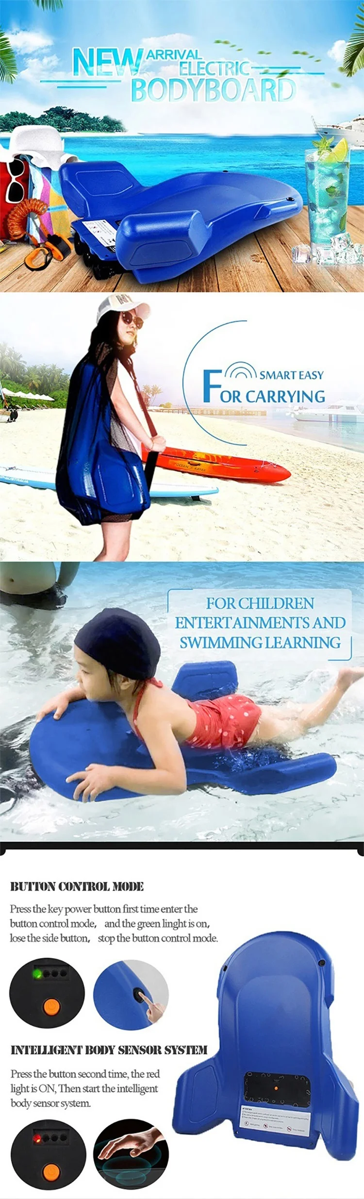 Kids Ocean Sea Bodyboard Pool Power Motor Electric Jet Body Board For