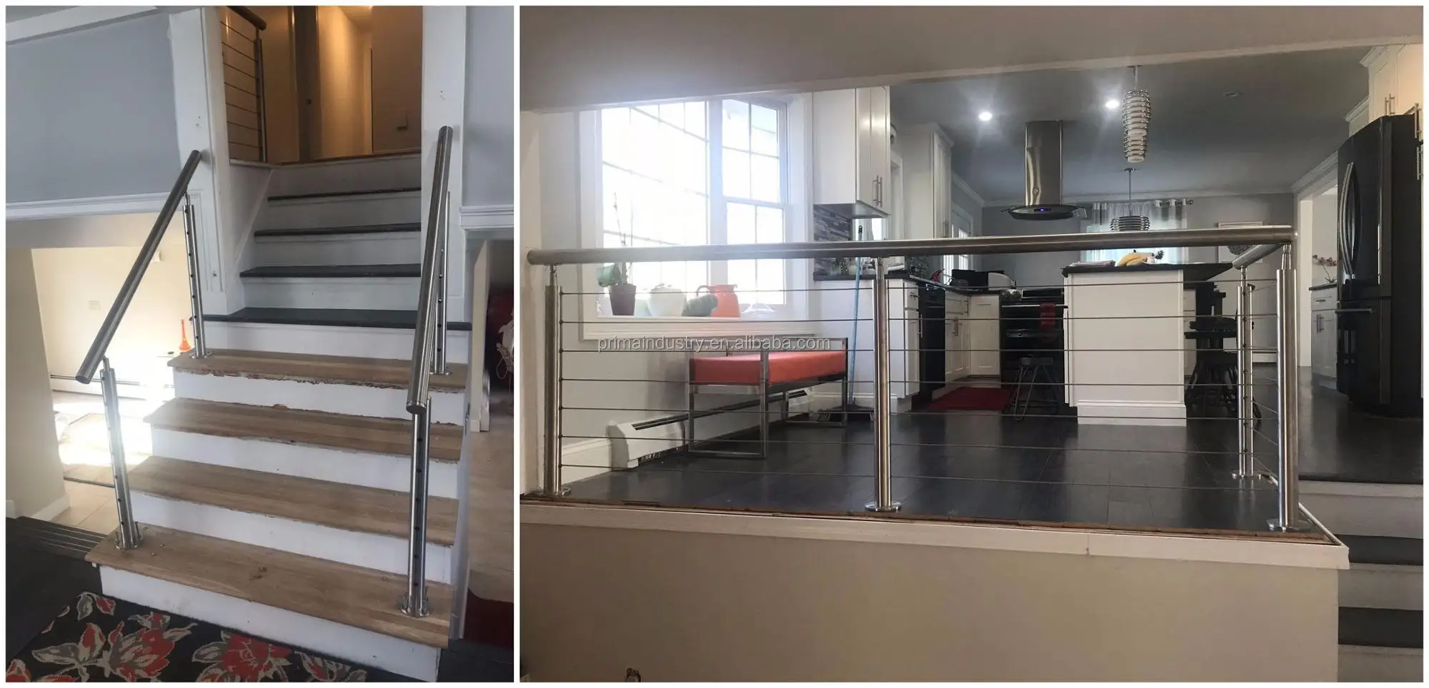 House Interior Design Wooden Handrail Stainless Steel Rod Railing Buy