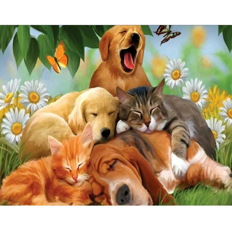 4匹の犬と猫の有名な絵画数字キットによるdiy絵画 Buy 抽象猫塗装 有名な犬の絵画 古典的な犬の絵 Product On Alibaba Com
