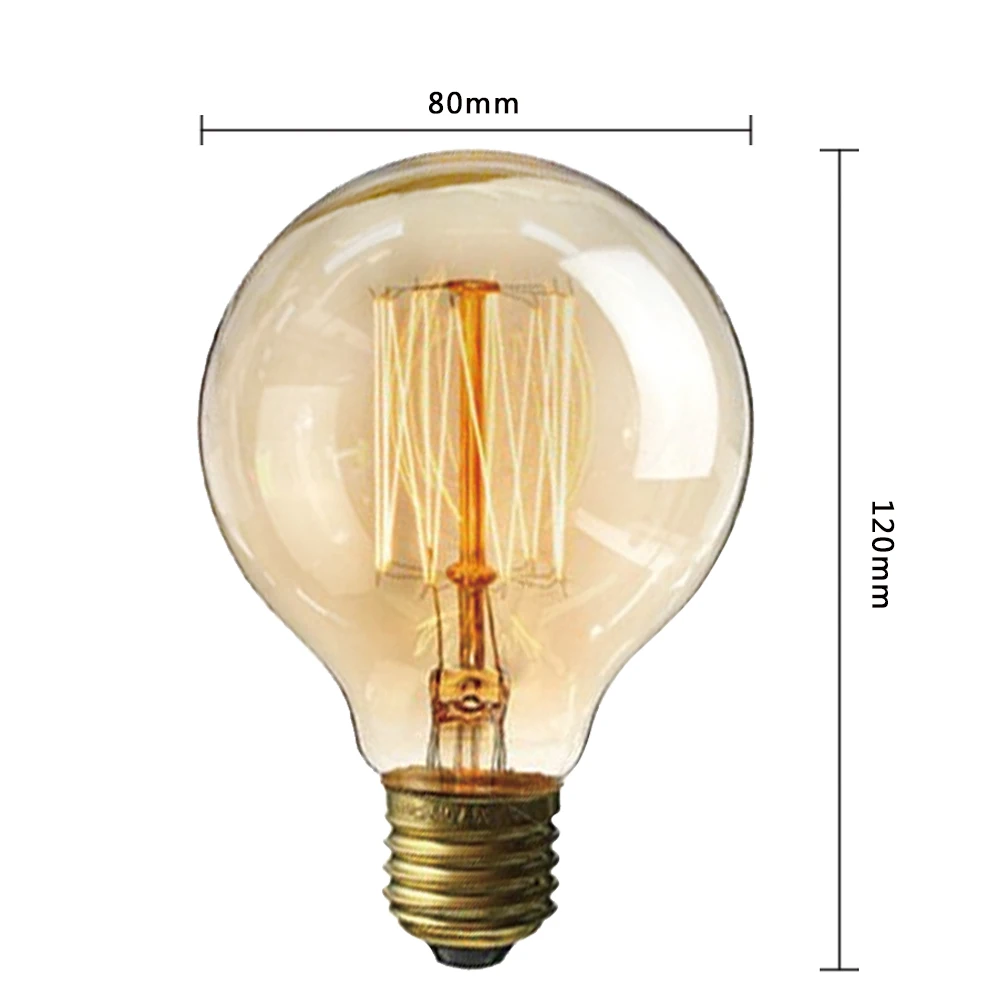 60W Retro Incandescent Light Bulb E26 Medium Screw Base, G80 Classic Amber Glass Incandescent bulb