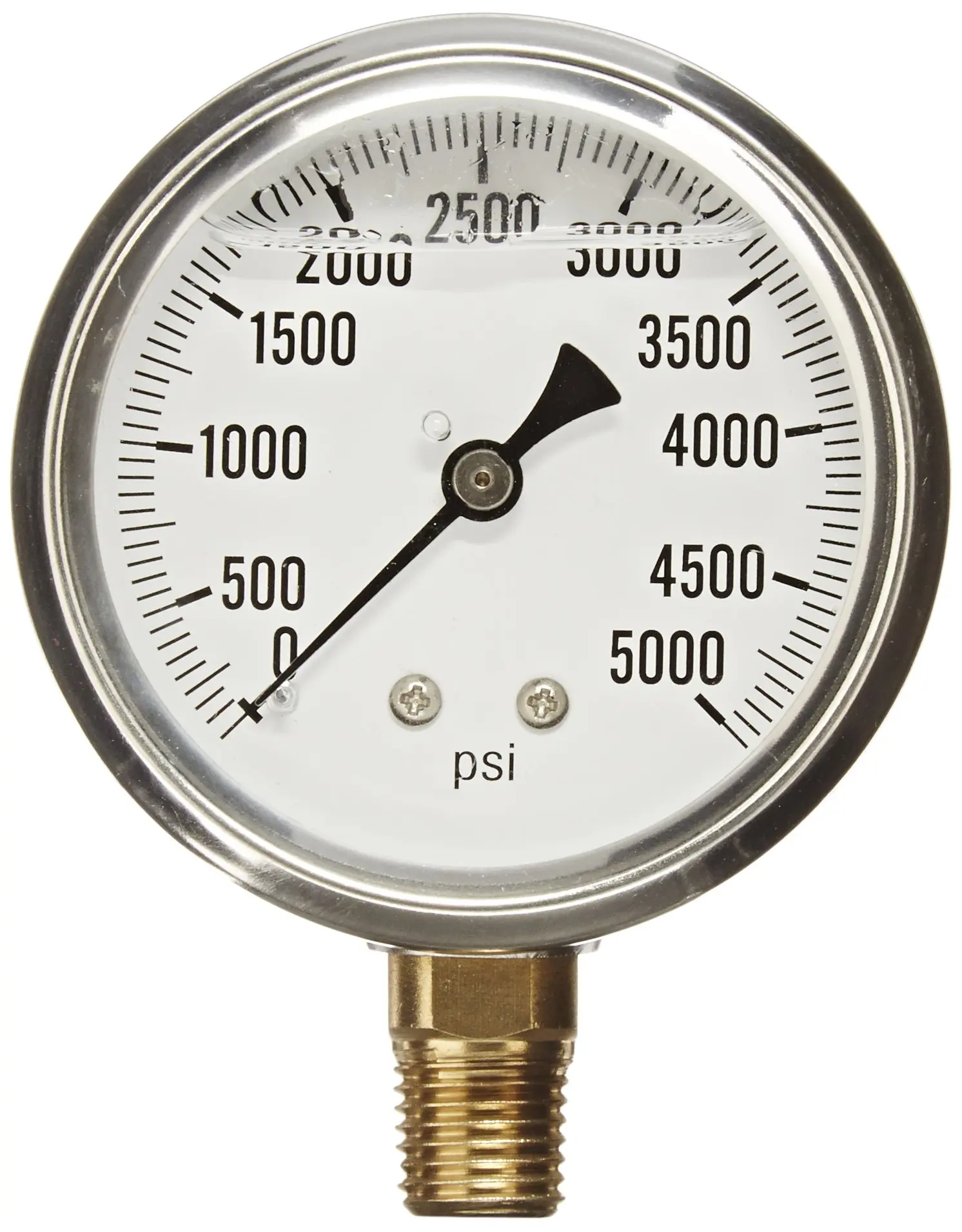 2-1/2 Dial Size PIC Gauge PRO-202L-254P Glycerin Filled Industrial Center Back Mount Pressure Gauge with Stainless Steel Case 0/3000 psi Brass Internals Plastic Lens 1/4 Male NPT