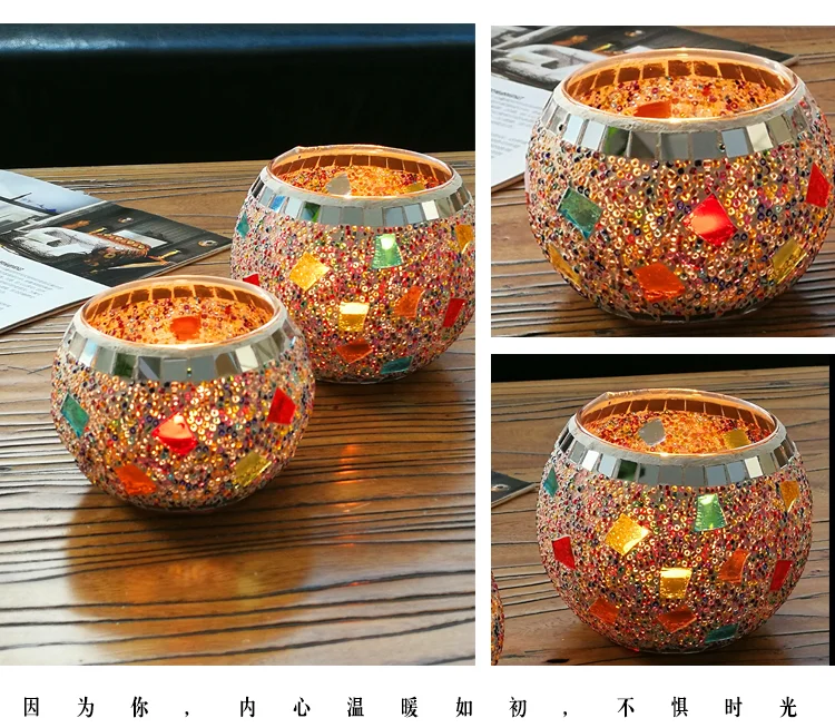 Candelabro Mosaic Fancy Decorative Iridescent Stone Unique Marble