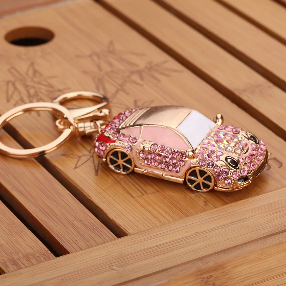 Wholesale Pink Rhinestone Keychain Pendant Keyfob Charming Car Model
