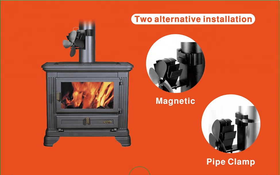 Durable Magnetic Flue Pipe Ecofan Heat Powered Stove Fan Fireplace