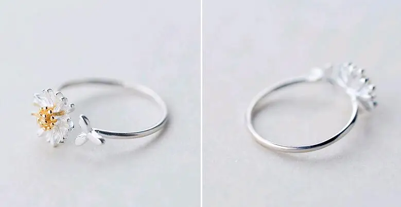 simple open size elegant style gold daisy flower 925 sterling silver rings.jpg