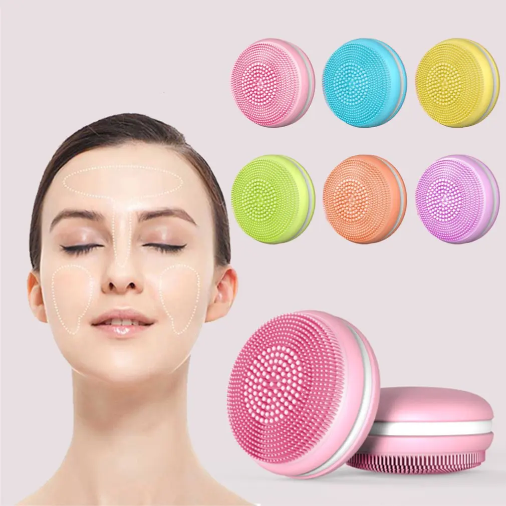 Electric Facial Cleansing Brush Silicone Vibration Mini Cleaner Deep Pore Round Cleaning Skin Massage face brush cleansing