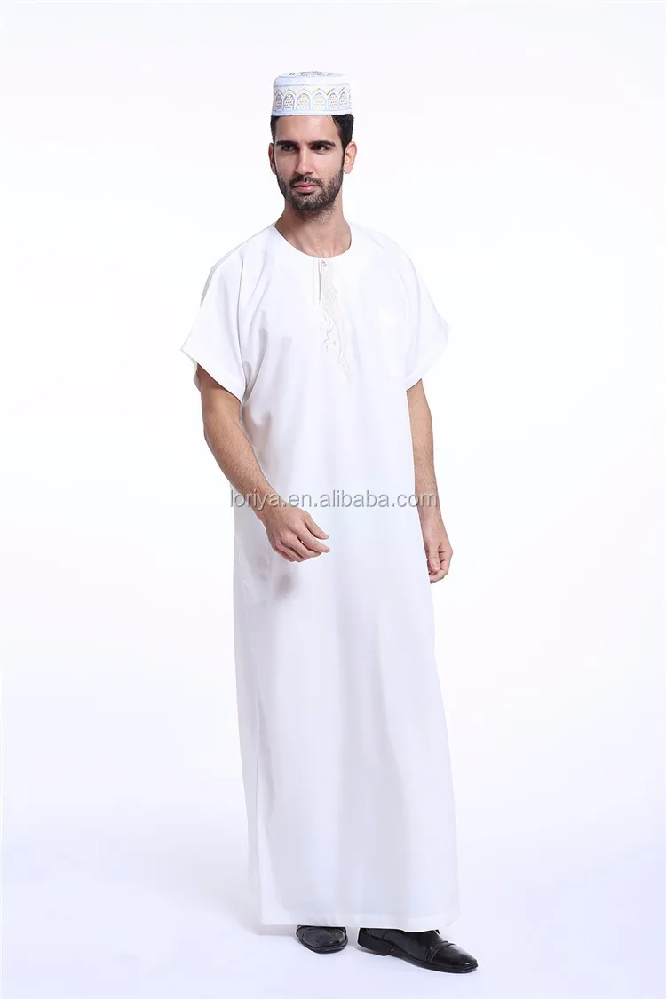 2017 Short Sleeve Mens Robe Jubah Islamic Arab Kaftan Men Thobe Thoub