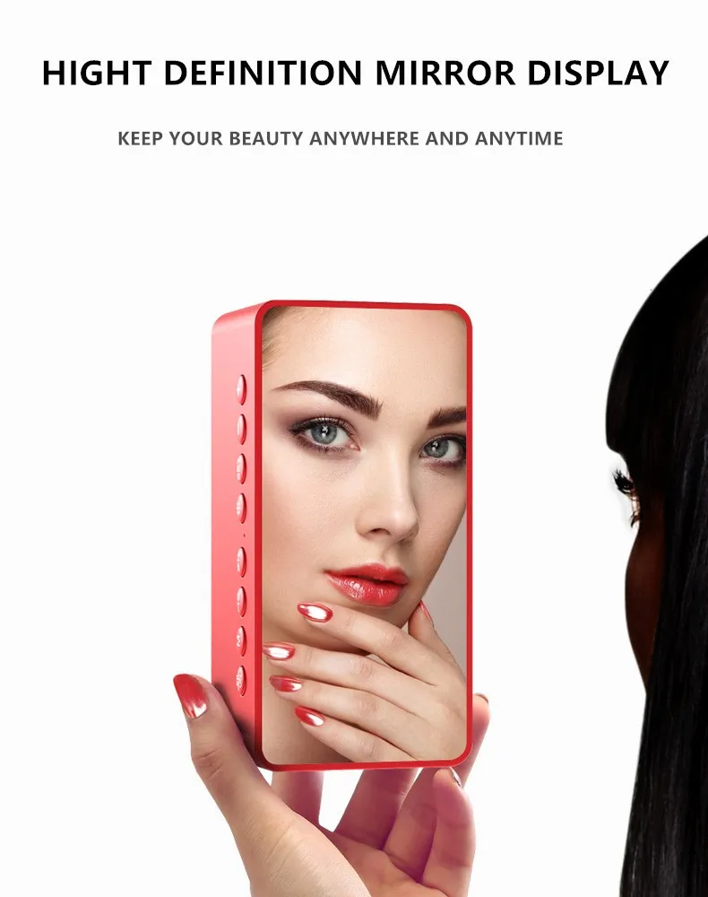 portable mirror bt speaker handsfree stereo bass speaker with fm radio - ANKUX.COM