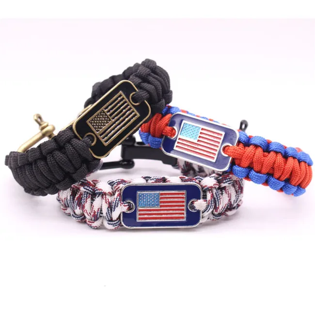 Wholesale American Flag 550 Paracord Survival Bracelet With Adjustable