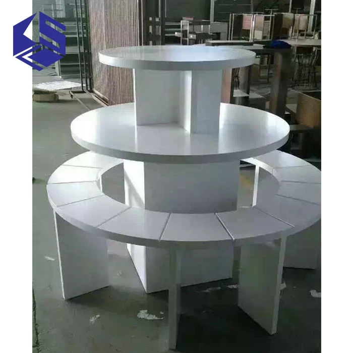 Glossy White Shoe Store Furniture Round Shoe Display Table For Sale