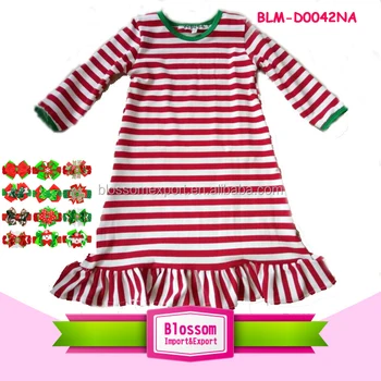 Wholesale Usa Christmas Red Stripe Green Neck Baby Boutique Dresses