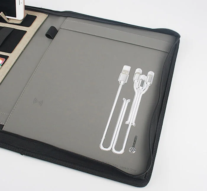 A4 Zipper Leather Wireless Charger Portfolio Organizer Laptop Size