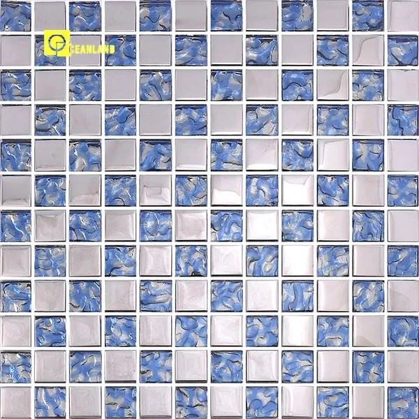 blue and white glass mosaic tile made in china